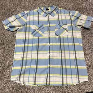 OAKLEY Regular Fit White Blue Plaid Button Short Sleeve Shirt Men’s Size L